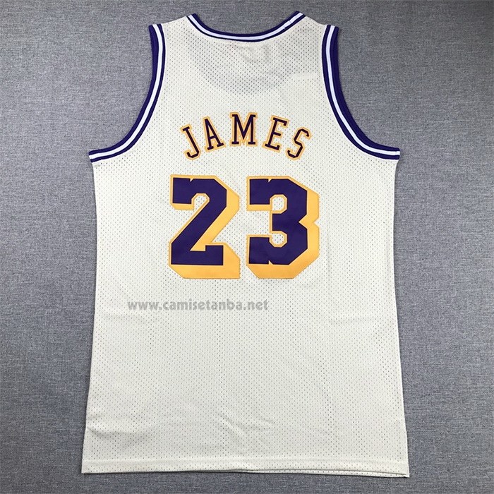 Camiseta Los Angeles Lakers Lebron James #23 Mitchell & Ness Chainstitch Crema
